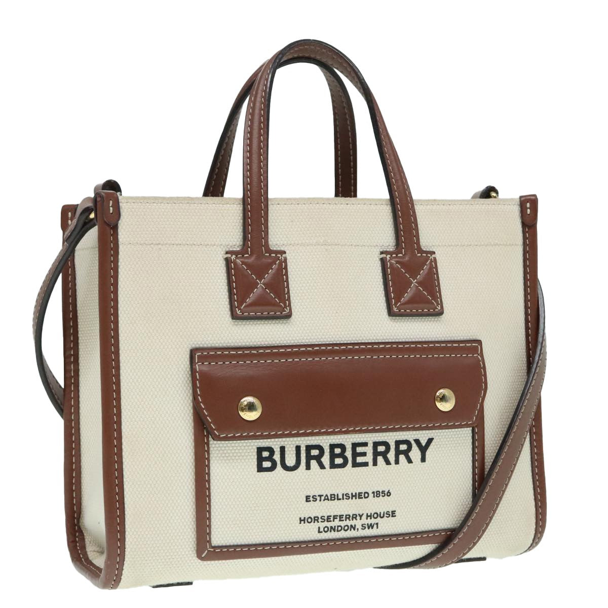 Burberry Freya Shopping Tote Canvas with Leather, WHITE, CANVAS, Tote bag