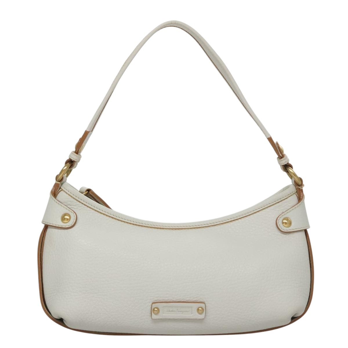 Salvatore Ferragamo Gancini Shoulder Bag Leather, WHITE, LEATHER, Shoulder bag
