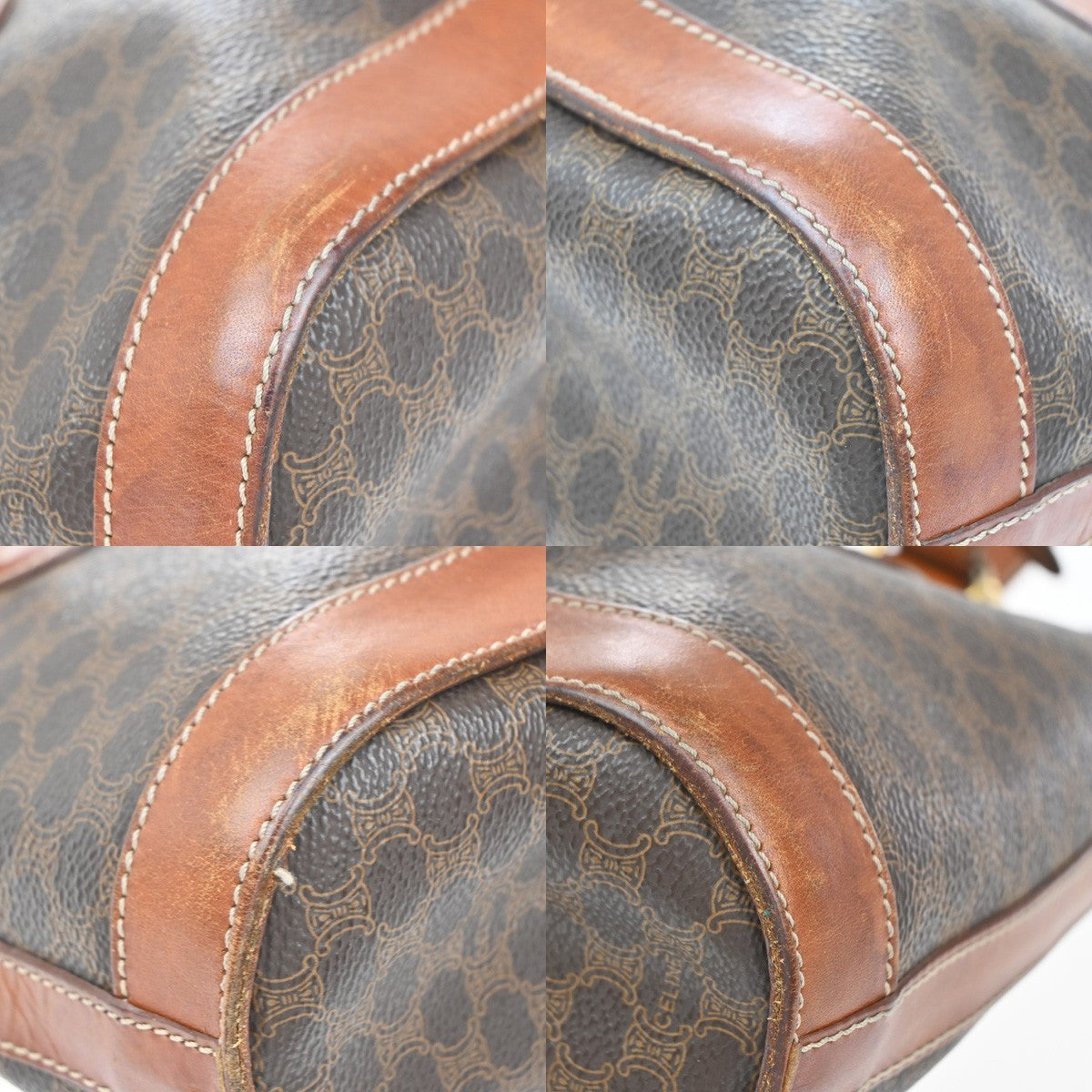 Celine Vintage Macadam Tote bag Canvas and Leather, BROWN, PVC, Tote bag