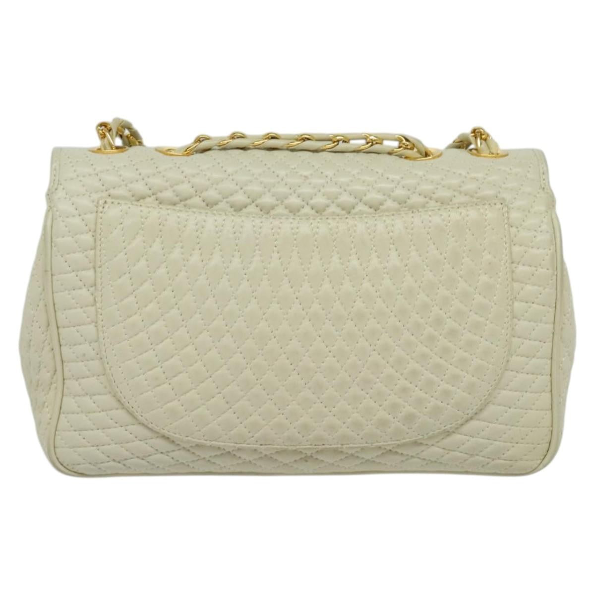 Bally Vintage Chain Shoulder Bag Quilted Leather, White, Leather, Shoulder Bag