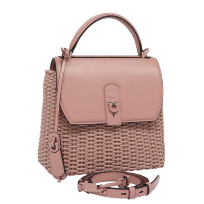 Salvatore Ferragamo Boxyz Top Handle Bag Woven Leather, PINK, LEATHER, Shoulder bag