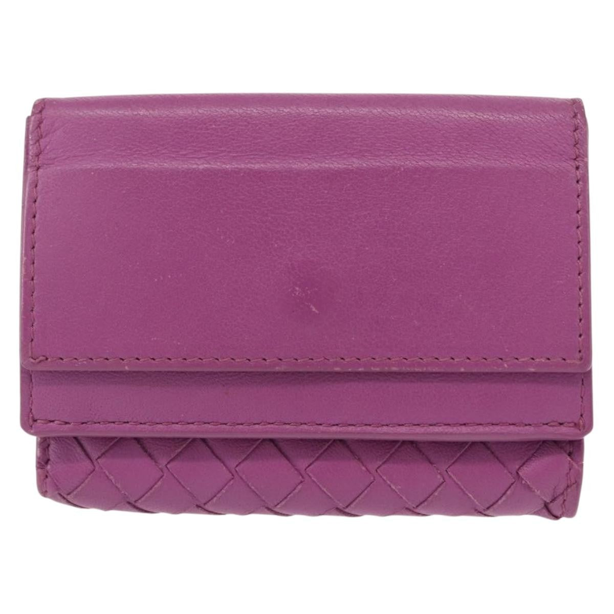 Bottega Veneta Trifold Wallet Intrecciato Leather, PURPLE, LEATHER, Wallets