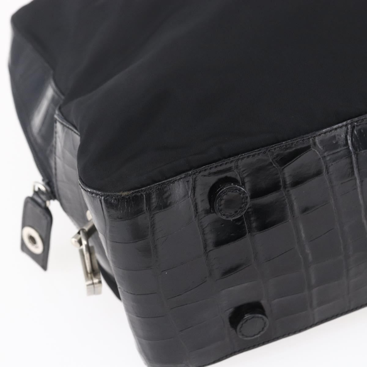 Prada Vintage Shoulder Bag Nylon and Leather, BLACK, NYLON, Shoulder bag