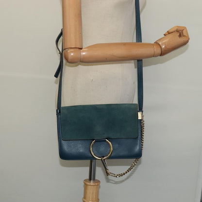 Chloe Faye Crossbody Leather and Suede, Blue, Suede, Handbag