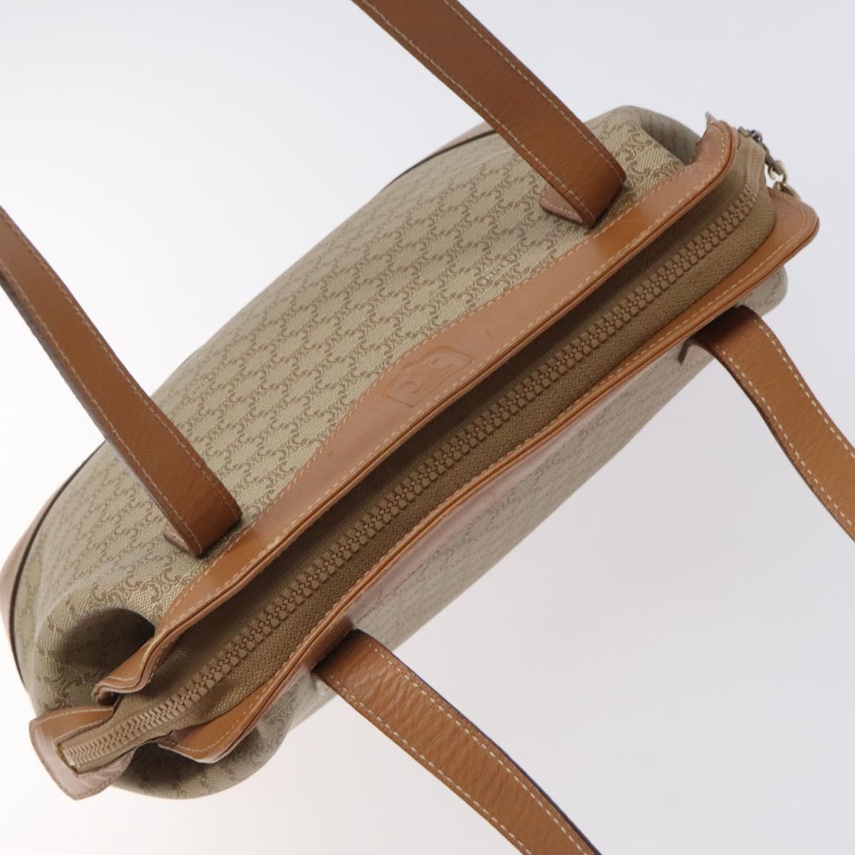 Celine Vintage Macadam Shoulder Bag Canvas and Leather, BEIGE, CANVAS, Shoulder bag