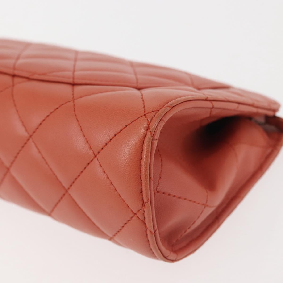 Chanel Classic Double Pocket Zip Pouch Quilted Lambskin, ORANGE, LEATHER, Clutche & pouche