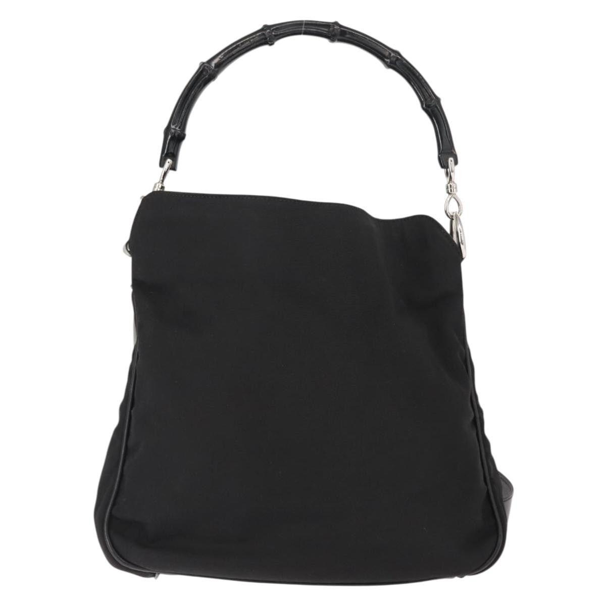Gucci Vintage Bamboo Handle Bag Nylon, Black, Nylon, Handbag
