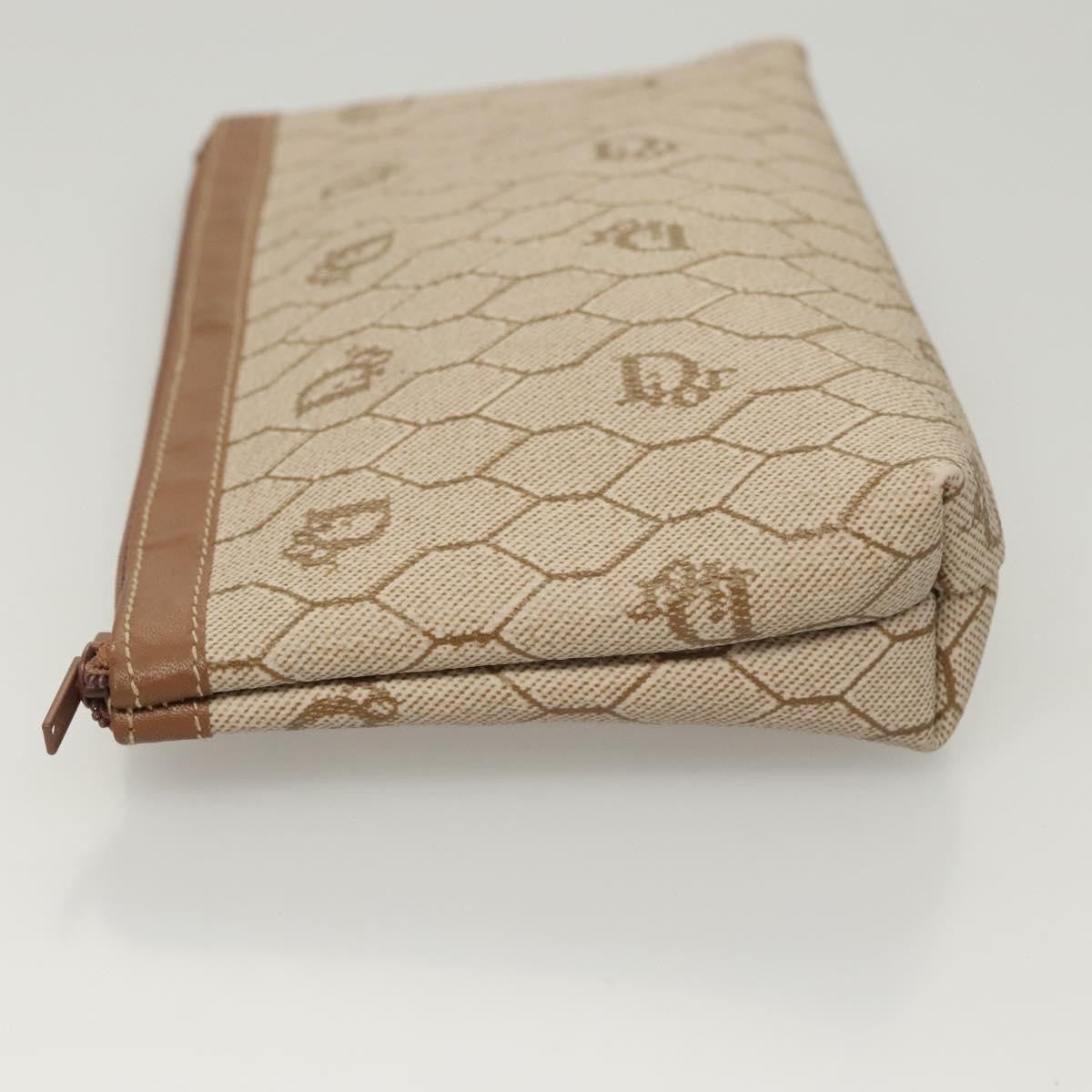 Christian Dior Vintage Honeycomb Zip Pouch Coated Canvas, BEIGE, PVC, Clutche & pouche