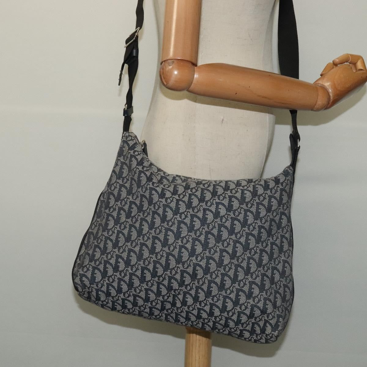 Christian Dior Vintage Zip Shoulder Bag Diorissimo Canvas, NAVY, CANVAS, Shoulder bag