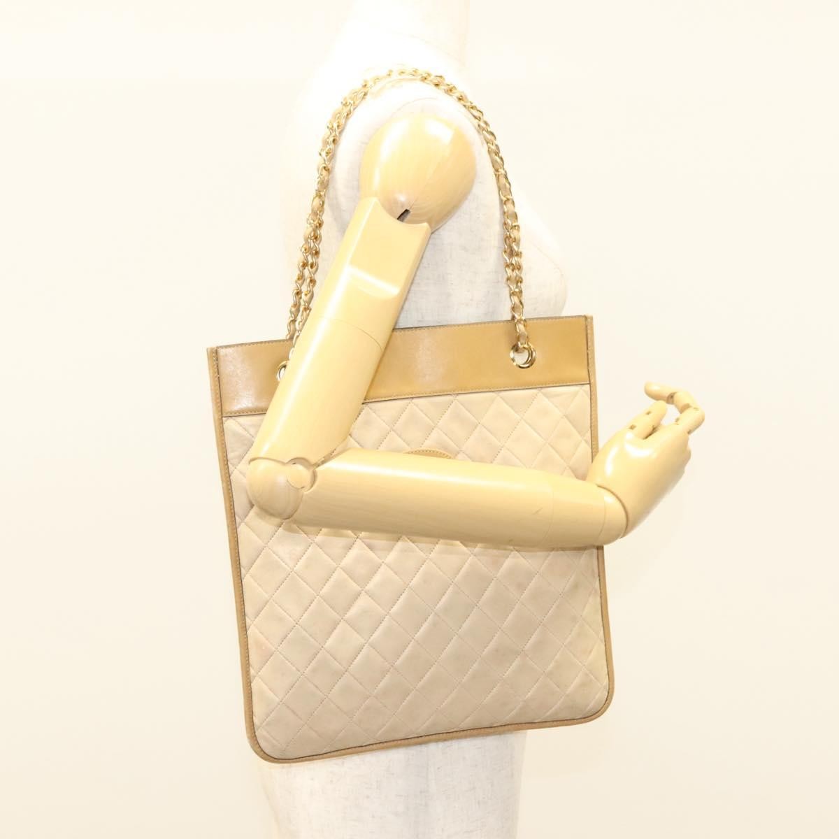 Chanel Chain Shoulder Bag Leather, BEIGE, LEATHER, Shoulder bag