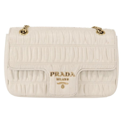 Prada Chain Flap Shoulder Bag Nappa Gaufre, WHITE, LEATHER, Shoulder bag