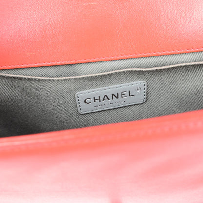 Chanel Boy Flap Bag with Strap Quilted Lambskin, RED, LEATHER, Shoulder bag