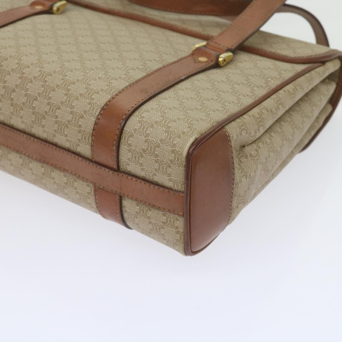 Celine Vintage Macadam Handbag Canvas and Leather, BEIGE, CANVAS, Handbag