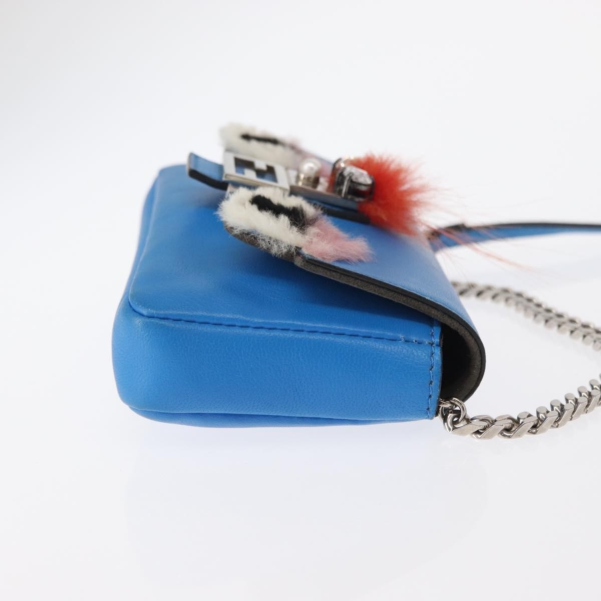 Fendi Monster Baguette Leather and Fur, BLUE, LEATHER, Handbag