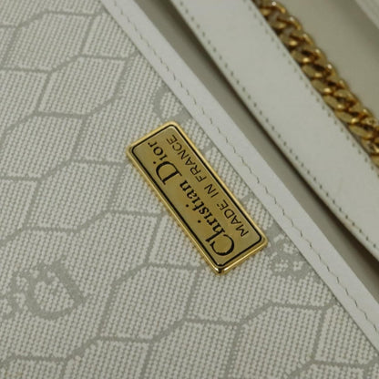 Christian Dior Vintage Honeycomb chain Canvas, WHITE, CANVAS, Handbag