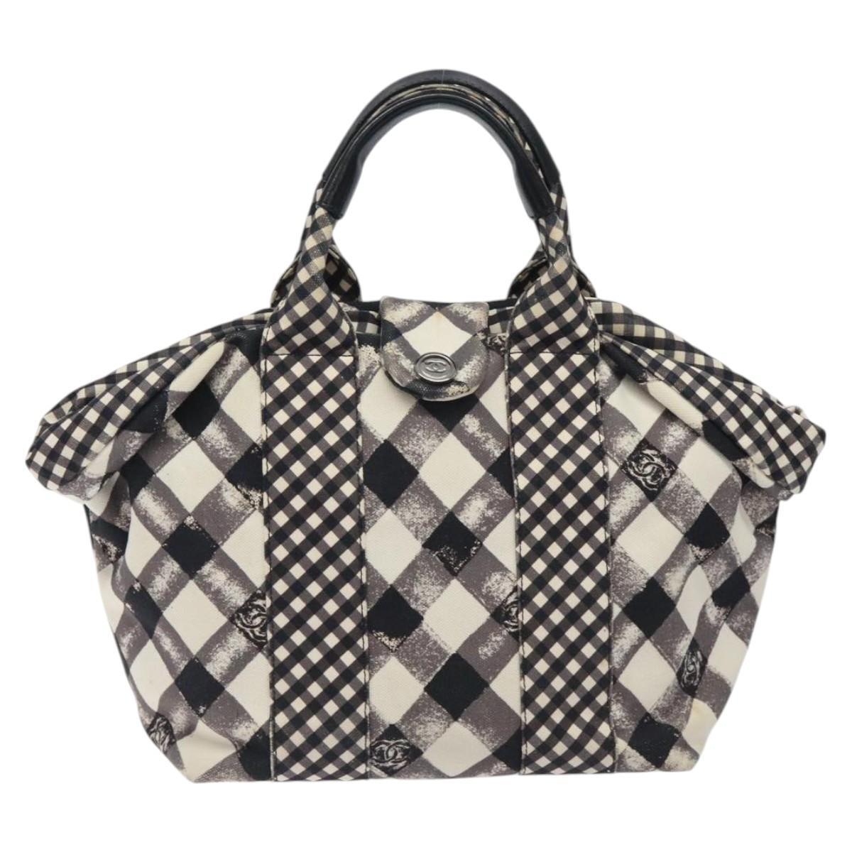 Chanel Top Handle Satchel Gingham Print Canvas, BLACK, CANVAS, Handbag