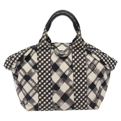 Chanel Top Handle Satchel Gingham Print Canvas, BLACK, CANVAS, Handbag