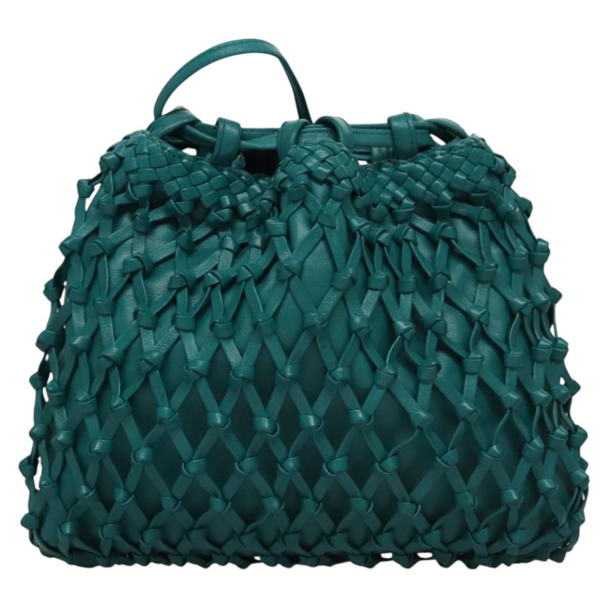 Chanel Vintage Resin Bucket Bag Woven Leather, TURQUOISE, LEATHER, Shoulder bag
