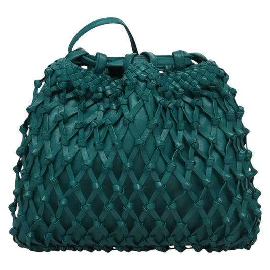Chanel Vintage Resin Bucket Bag Woven Leather, TURQUOISE, LEATHER, Shoulder bag