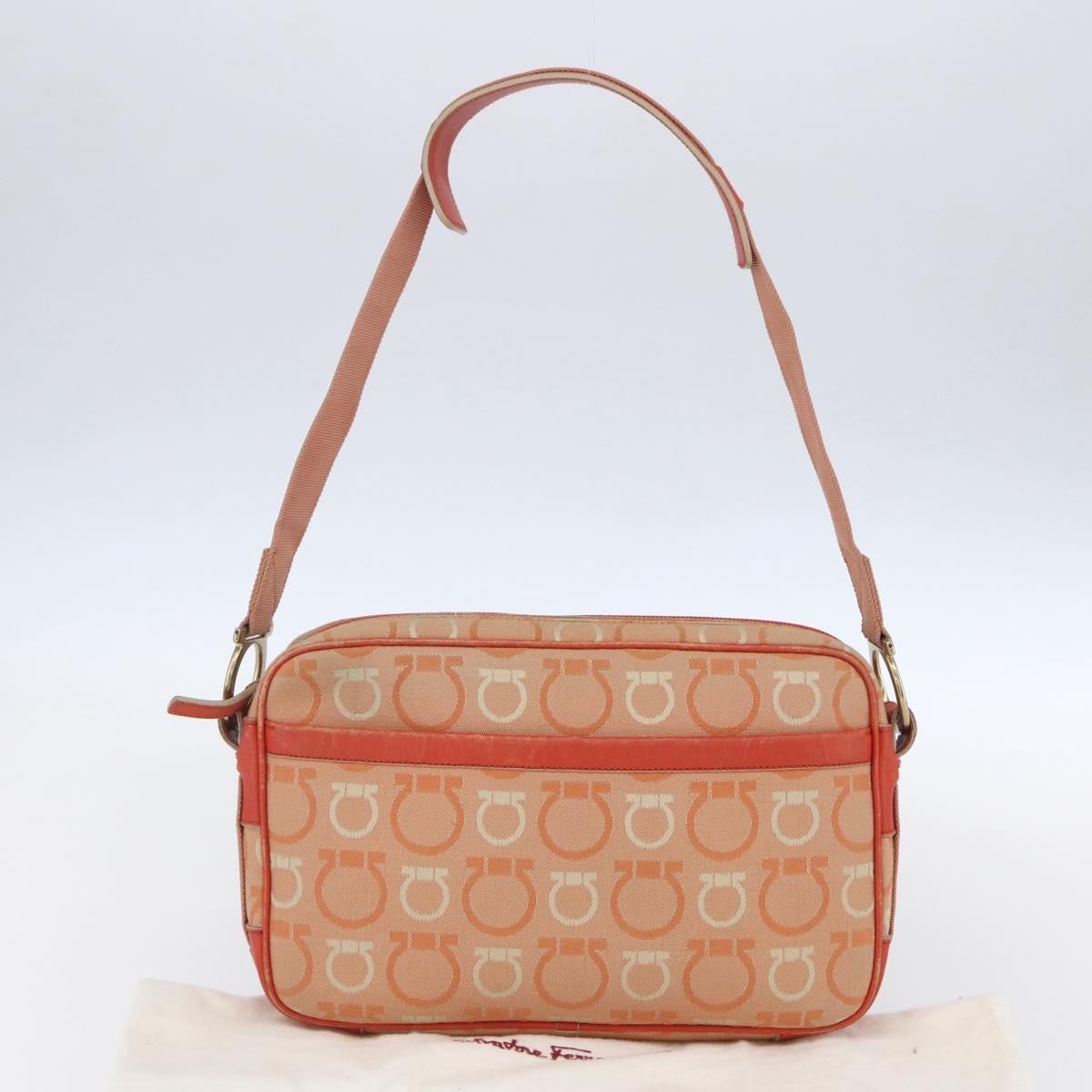 Salvatore Ferragamo Gancini Shoulder Bag Canvas, ORANGE, CANVAS, Shoulder bag