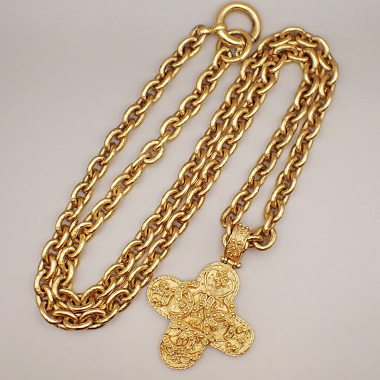 Chanel Vintage Triple CC Chain Necklace Metal, GOLD, GOLD_PLATED, Necklace