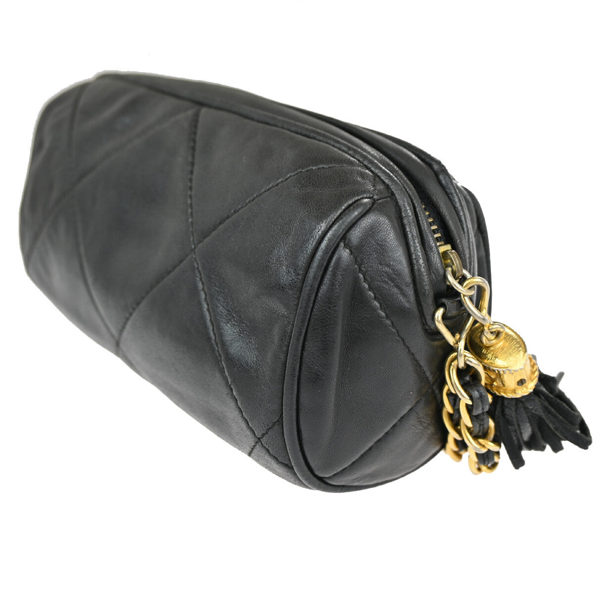 Chanel Vintage Diamond CC Barrel Bag Quilted Leather, BLACK, LEATHER, Shoulder bag