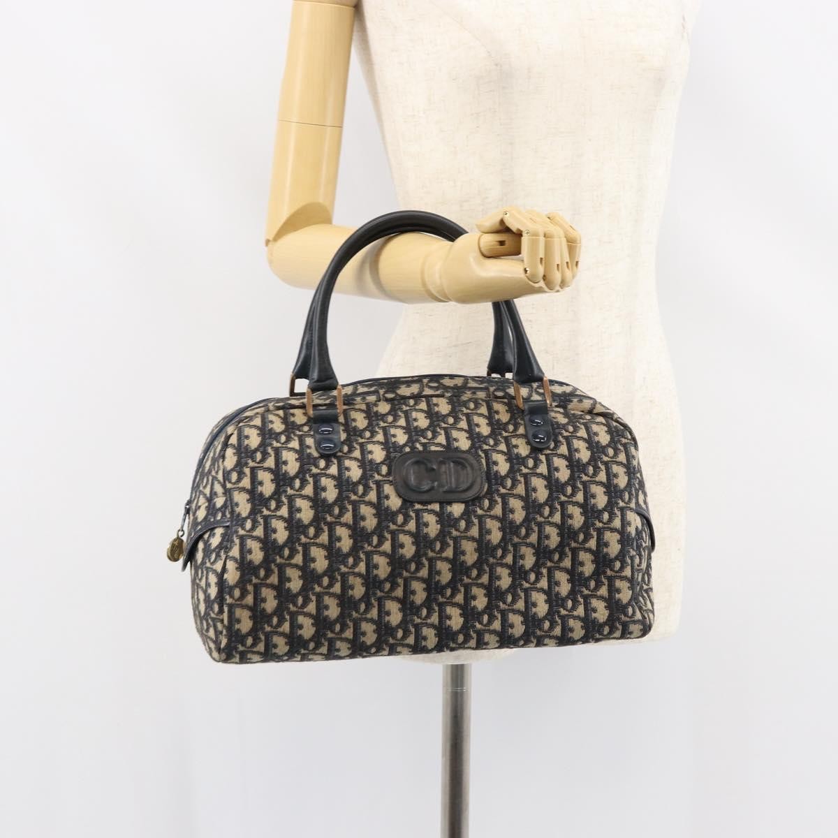 Christian Dior Vintage Trotter Boston Bag Diorissimo Canvas, NAVY, CANVAS, Handbag