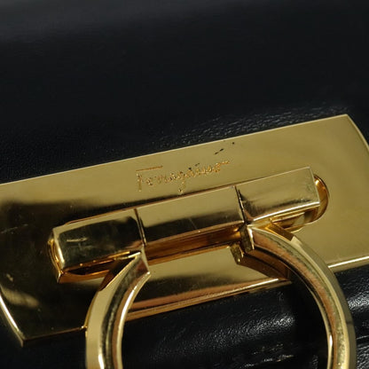 Salvatore Ferragamo Gancini Shoulder Bag Leather, NAVY, LEATHER, Shoulder bag