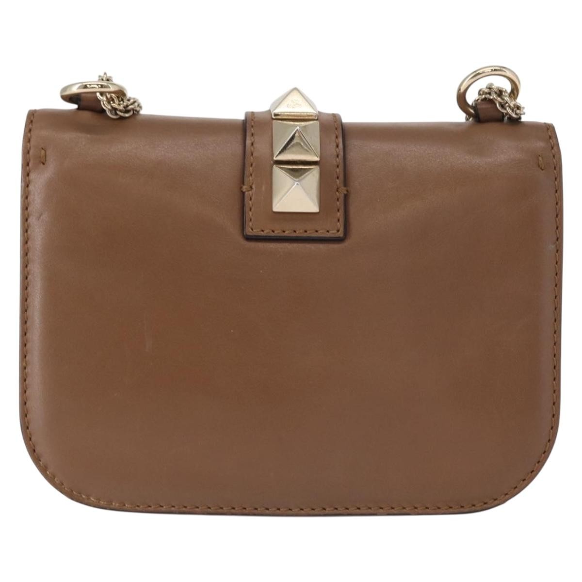 Valentino Garavani Rolling Rockstud Glam Lock Shoulder Bag Leather, BROWN, LEATHER, Shoulder bag