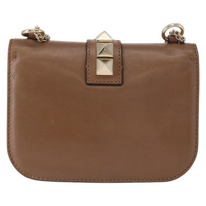 Valentino Garavani Rolling Rockstud Glam Lock Shoulder Bag Leather, BROWN, LEATHER, Shoulder bag