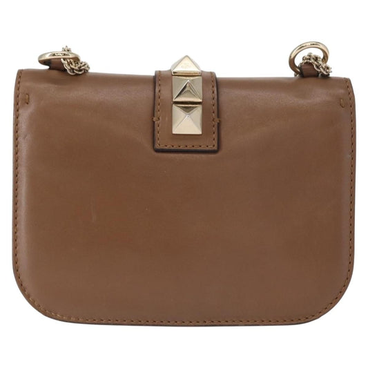 Valentino Garavani Rolling Rockstud Glam Lock Shoulder Bag Leather, BROWN, LEATHER, Shoulder bag
