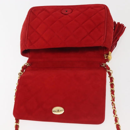 Chanel Vintage Tassel Full Flap Shoulder Bag Quilted Suede, RED, SUEDE, Shoulder bag