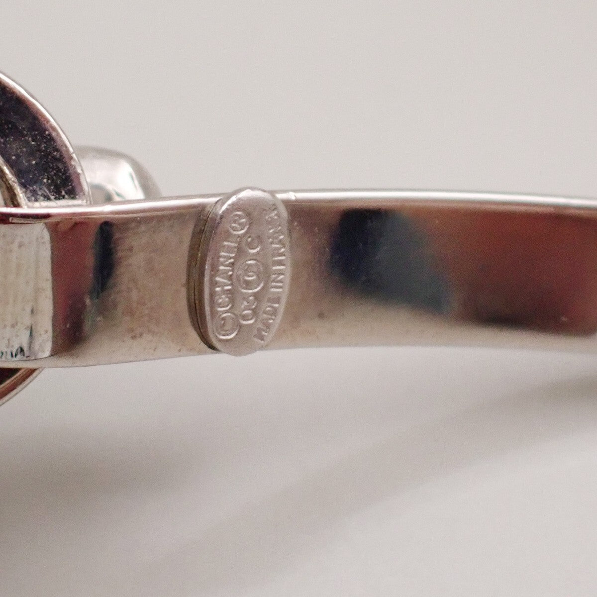 Chanel CC Logo Mirror Bangle Bracelet Metal and Plastic, SILVER, SILVER_PLATED, Bracelet