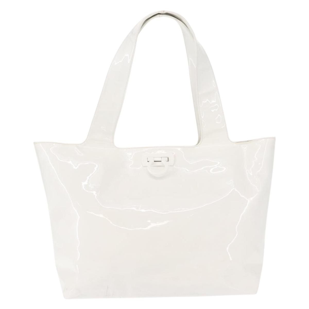 Salvatore Ferragamo Gancini Tote Patent leather, WHITE, PATENT_LEATHER, Tote bag