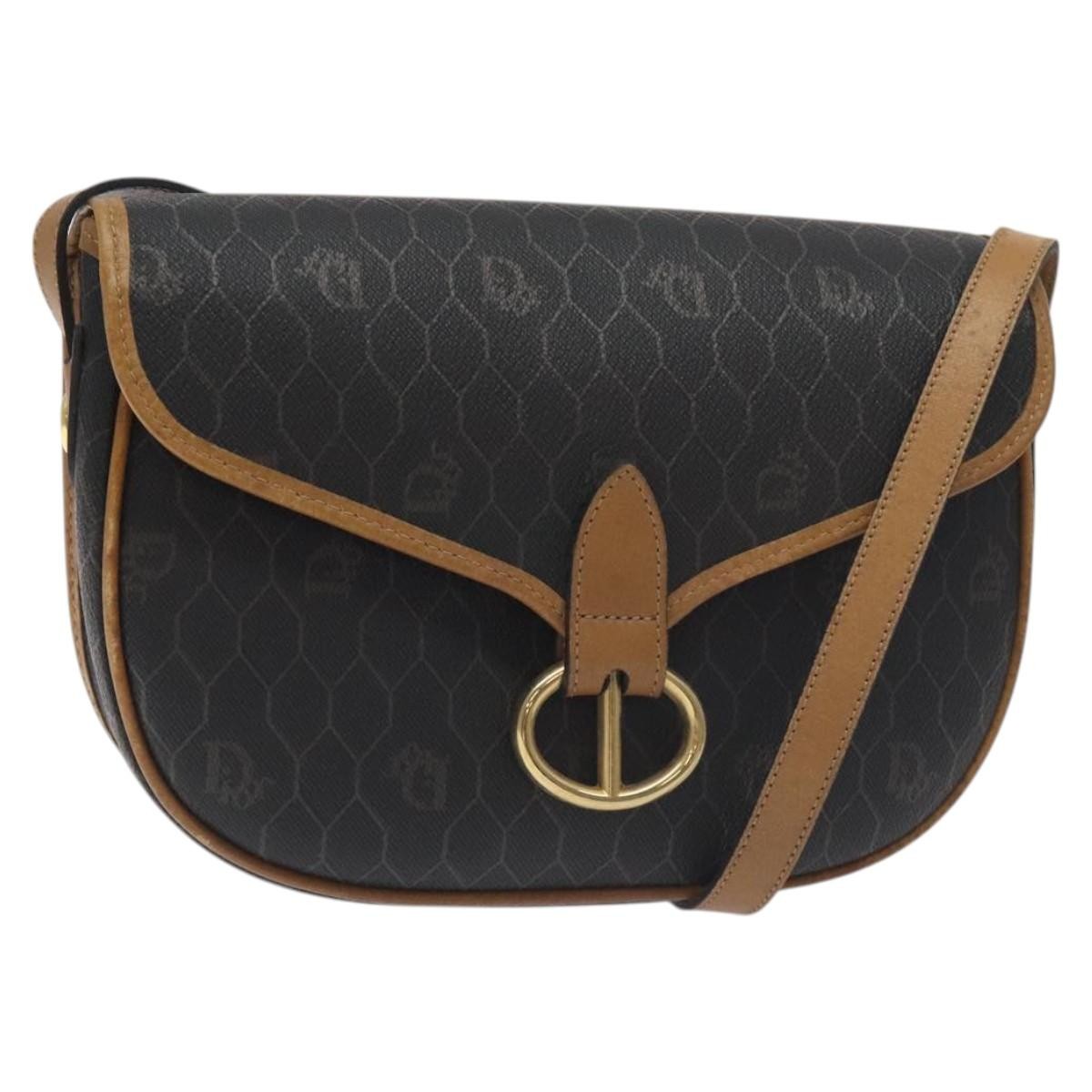 Christian Dior Vintage Honeycomb Flap Crossbody Bag Coated Canvas, BLACK, CANVAS, Crossbody bag