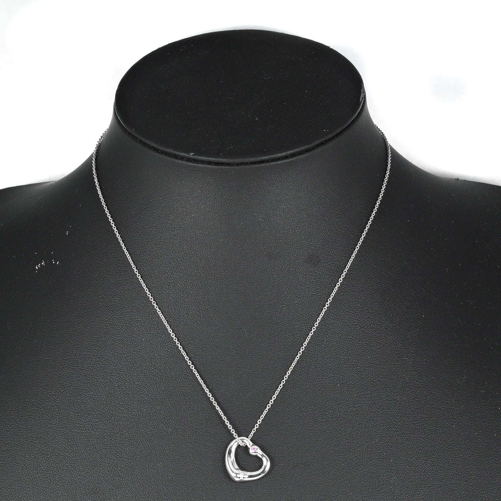 Tiffany & Co. Elsa Peretti Open Heart Pendant Necklace Sterling Silver with Pink Sapphire, SILVER, SILVER, Necklace