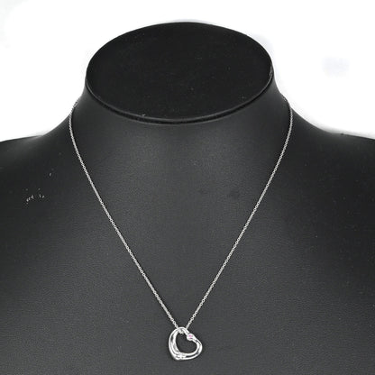 Tiffany & Co. Elsa Peretti Open Heart Pendant Necklace Sterling Silver with Pink Sapphire, SILVER, SILVER, Necklace