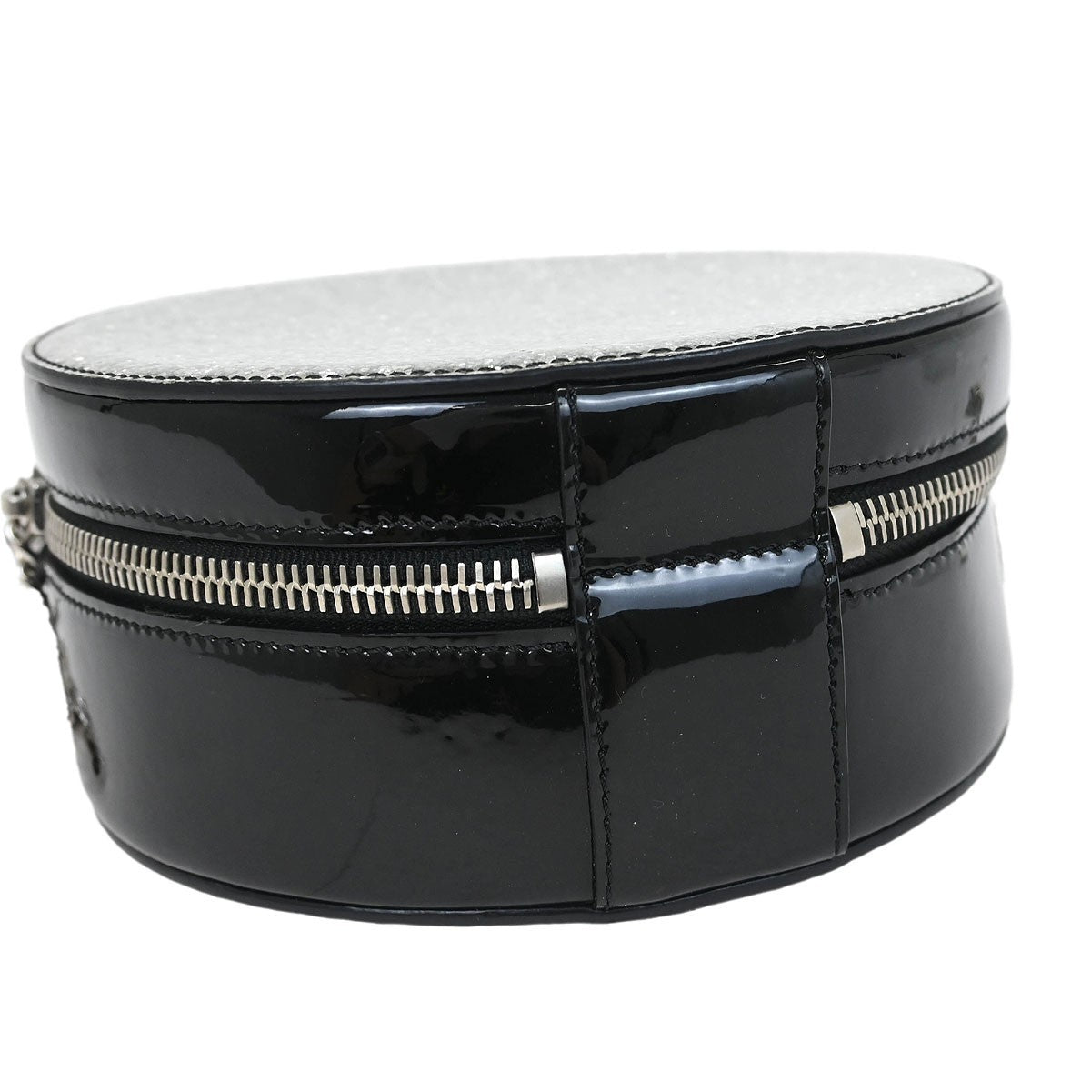 Chanel Evening On The Moon Round Evening Bag Glittered PVC with Patent, SILVER, PATENT_LEATHER, Shoulder bag