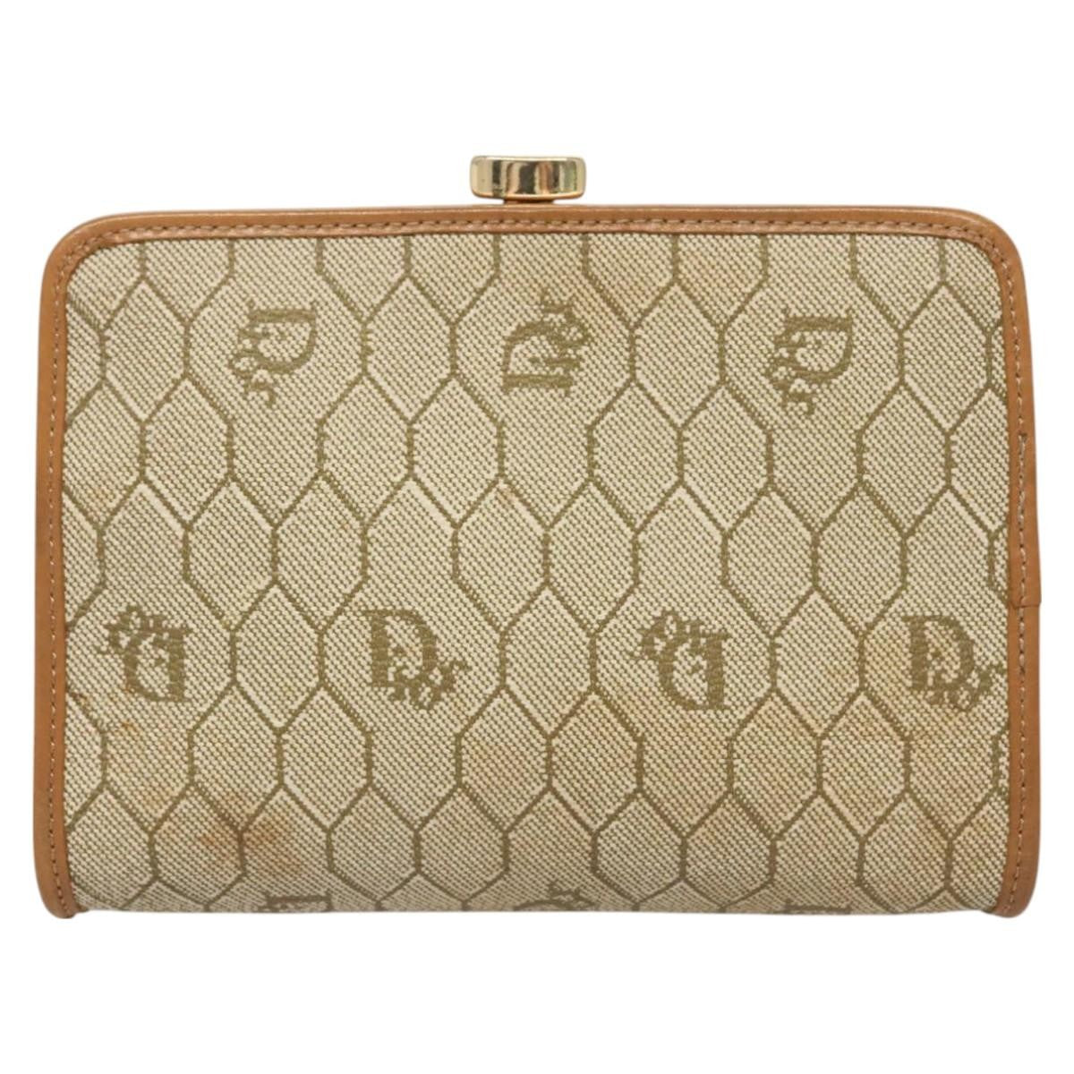 Christian Dior Vintage Honeycomb Zip Pouch Coated Canvas, BEIGE, PVC, Clutche & pouche