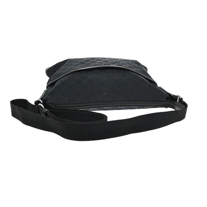 Gucci Zip Messenger Bag GG Canvas with Perforated Leather, BLACK, CANVAS, Shoulder bag