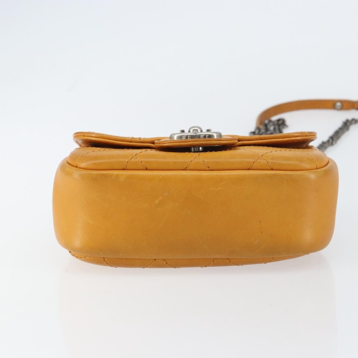 Chanel Chain Flap Bag Quilted Leather, ORANGE, LEATHER, Shoulder bag