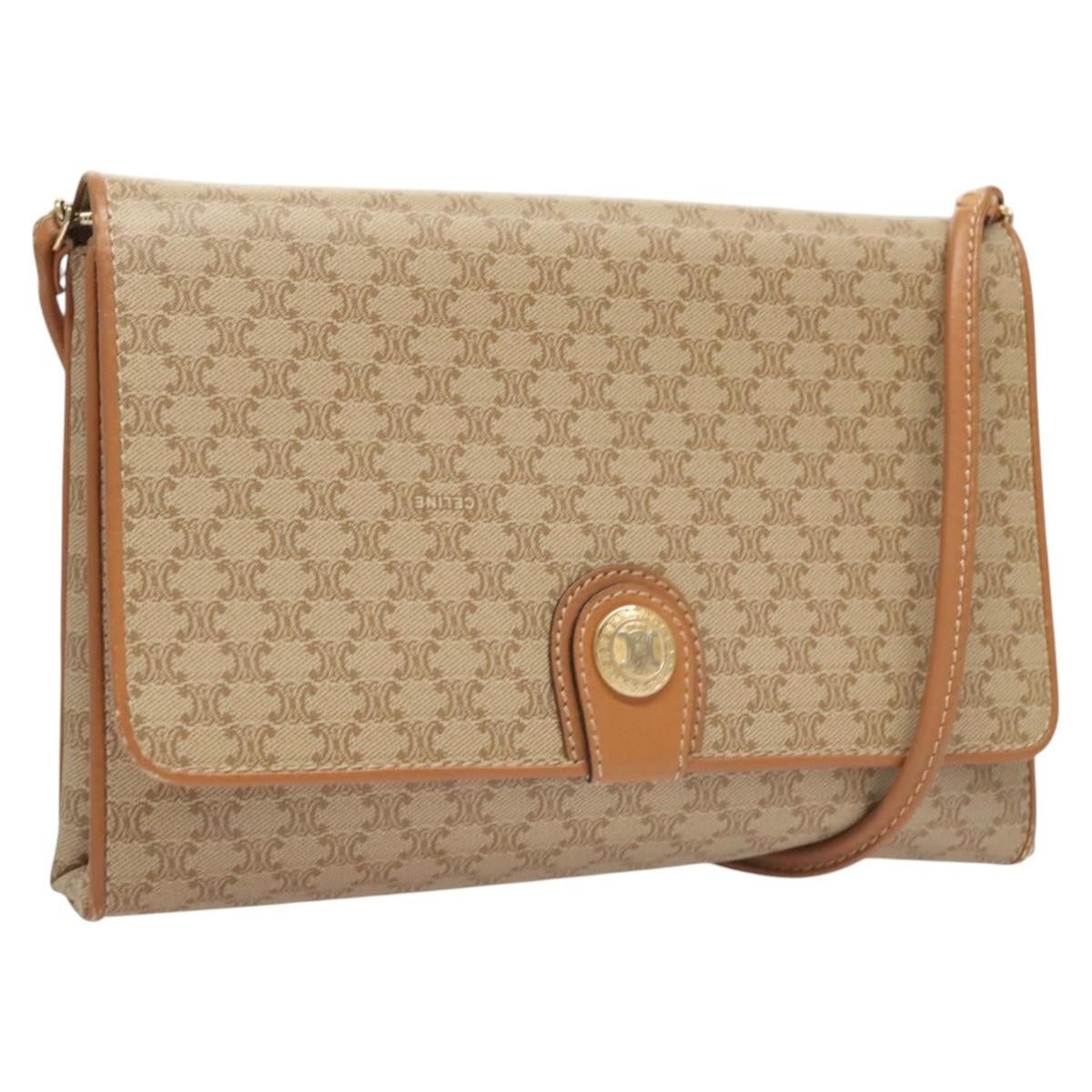 Celine Vintage Macadam Shoulder Bag Canvas, BEIGE, CANVAS, Shoulder bag