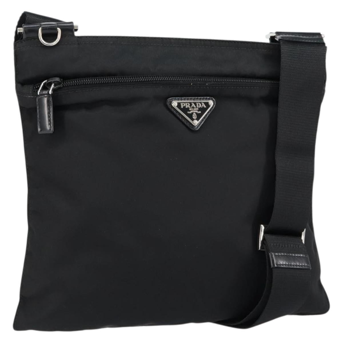 Prada Front Pocket Messenger Bag Tessuto, BLACK, NYLON, Shoulder bag