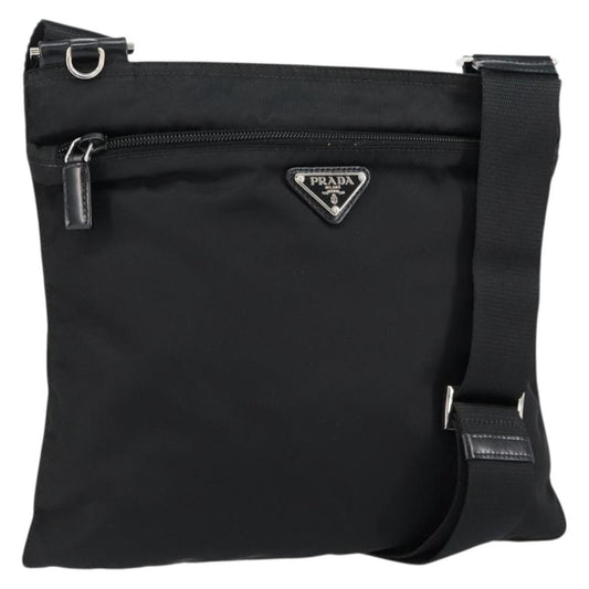 Prada Front Pocket Messenger Bag Tessuto, BLACK, NYLON, Shoulder bag