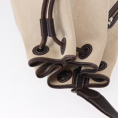 Hermes Sac Marin Recif Drawstring Bag Toile with Leather, BEIGE, CANVAS, Shoulder bag