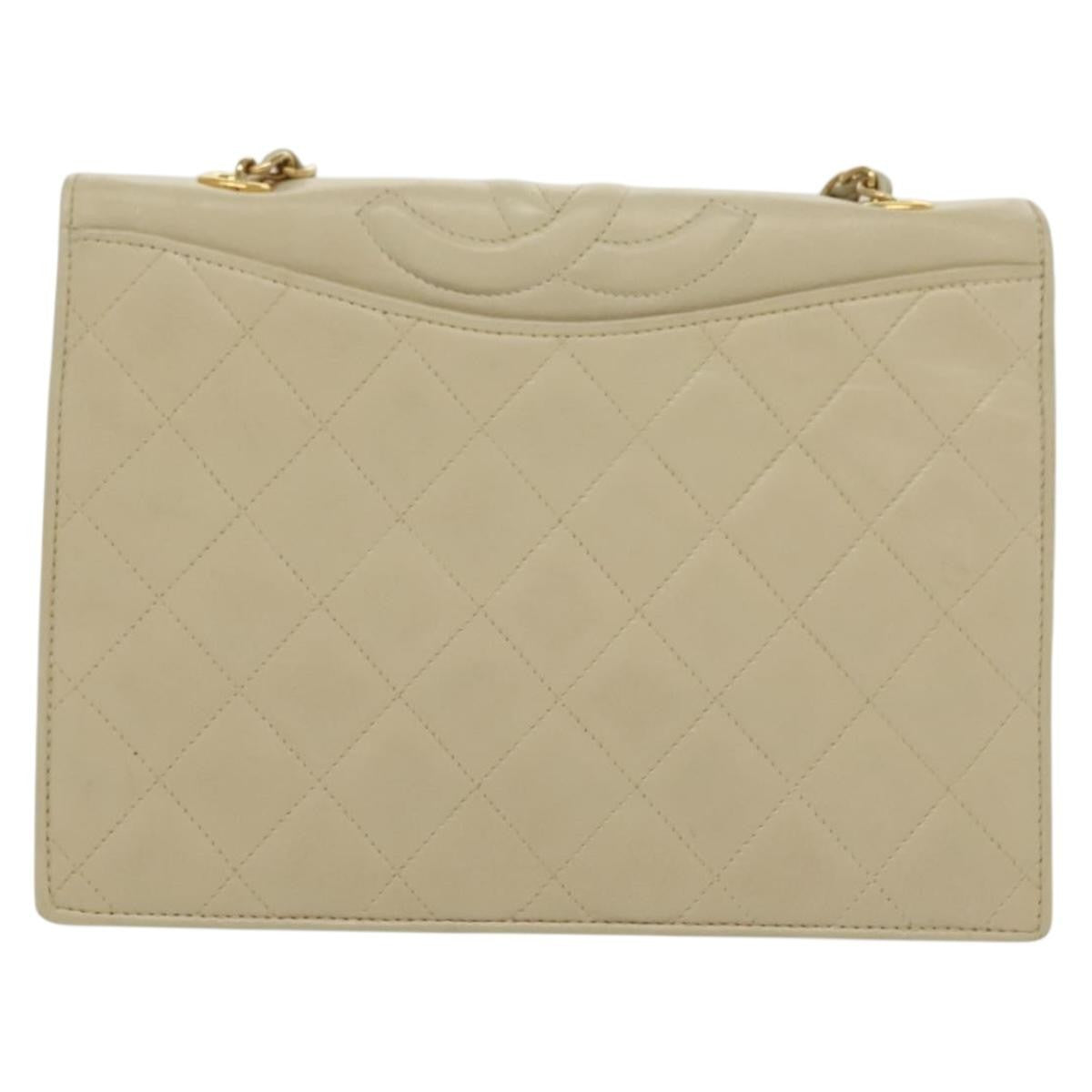 Chanel Vintage CC Full Flap Bag Quilted Lambskin, BEIGE, LEATHER, Shoulder bag