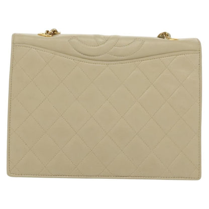 Chanel Vintage CC Full Flap Bag Quilted Lambskin, BEIGE, LEATHER, Shoulder bag