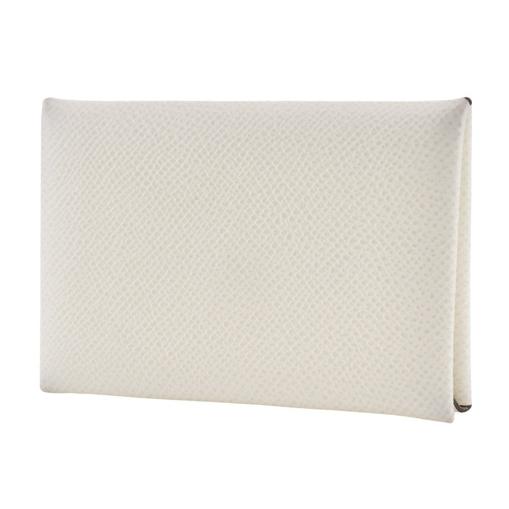 Hermes Calvi Card Holder Epsom, WHITE, LEATHER, Card Holders