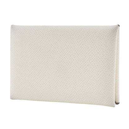 Hermes Calvi Card Holder Epsom, WHITE, LEATHER, Card Holders