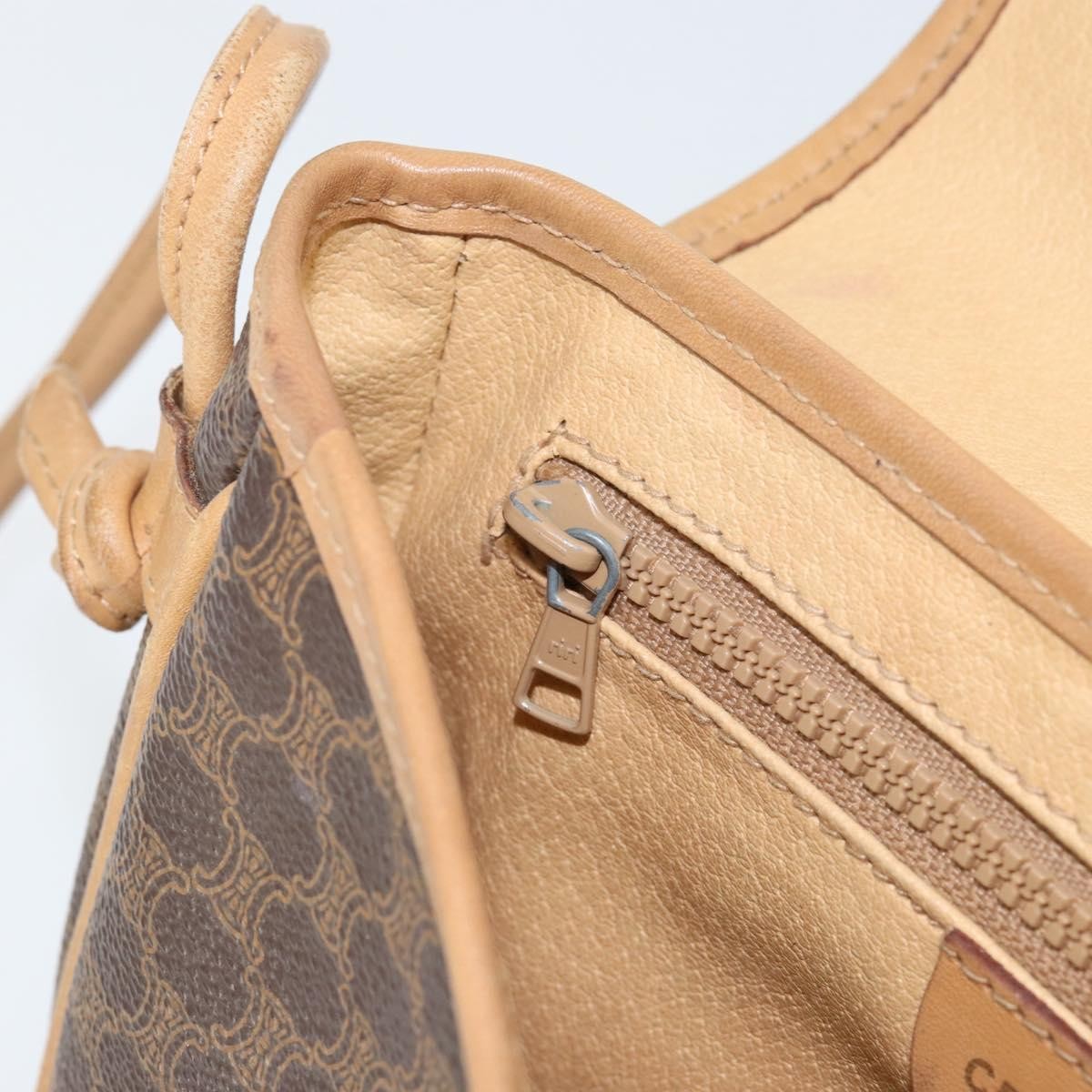 Celine Vintage Macadam Shoulder Bag Canvas and Leather, BROWN, CANVAS, Shoulder bag